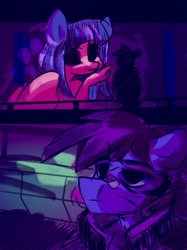 Size: 1619x2160 | Tagged: safe, artist:dodsie, earth pony, pony, bandaid, bandaid on nose, black sclera, blade runner, blade runner 2049, female, male, mare, meme, ponified meme, size difference, stallion, you look lonely