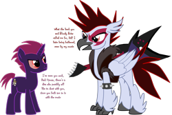 Size: 3575x2393 | Tagged: safe, artist:shadymeadow, oc, oc:dark uproar, oc:nocturne jungle, classical hippogriff, hippogriff, pony, guitar, high res, male, musical instrument, oc villain, simple background, stallion, transparent background