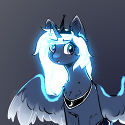 Size: 2049x2049 | Tagged: safe, artist:wolfythewolf555, princess luna, alicorn, pony, g4, chest fluff, crown, glowing mane, high res, i can't believe it's not magnaluna, jewelry, open mouth, regalia