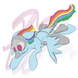 Size: 700x700 | Tagged: safe, artist:shirohomura, rainbow dash, pegasus, pony, g4, clothes, costume, fake wings, female, flying, jet, jet fighter, mare, mlpgdraws, nightmare night costume, solo