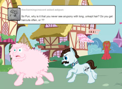 Size: 1100x800 | Tagged: safe, artist:aginpro, barber groomsby, oc, oc:fluffle puff, pony, ask pun, ask