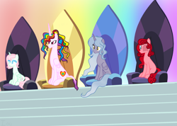 Size: 3232x2296 | Tagged: safe, artist:amelia-bases, artist:iou, artist:leia, derpibooru exclusive, oc, oc only, oc:crimson, oc:dark night, oc:leia, oc:rainbow glow, alicorn, earth pony, hybrid, pony, base used, blank flank, high res