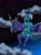 Size: 1920x2560 | Tagged: safe, artist:meodaiduoi, princess ember, dragon, anthro, g4, clothes, cloud, flying, looking at you, night, spear, spread wings, stockings, thigh highs, weapon, wings