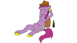 Size: 4032x2268 | Tagged: safe, artist:zosma-art, oc, oc only, oc:mount genepi, earth pony, pony, alcohol, barrel, hat, simple background, solo, transparent background, wine