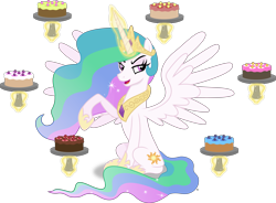 Size: 7829x5773 | Tagged: safe, artist:anime-equestria, princess celestia, alicorn, pony, g4, absurd resolution, cake, cakelestia, crown, female, food, gem, hoof shoes, jewelry, levitation, magic, regalia, royalty, show accurate, simple background, sitting, solo, telekinesis, that pony sure does love cakes, transparent background, vector, wings