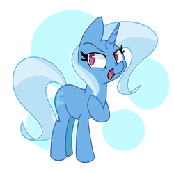 Size: 2500x2500 | Tagged: safe, artist:kindakismet, trixie, pony, unicorn, g4, abstract background, female, high res, mare, no pupils, open mouth, solo