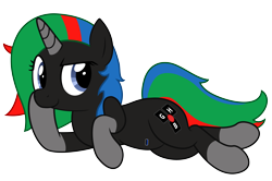 Size: 5972x3958 | Tagged: safe, artist:blue-vector, oc, oc only, oc:thinkpony, pony, unicorn, absurd resolution, female, hoof on cheek, lying down, mare, simple background, solo, transparent background, usb, usb port, vector