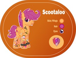 Size: 1400x1068 | Tagged: safe, artist:n0kkun, scootaloo, pegasus, pony, g4, alternate hairstyle, alternate universe, commission, cutie mark, ear piercing, earring, eyebrow piercing, facial hair, headcanon, jewelry, lip piercing, male, older, older scootaloo, orange background, piercing, reference sheet, scar, simple background, solo, spiked wristband, stallion, stubble, tattoo, the cmc's cutie marks, trans male, transgender, transparent background, wing piercing, wristband