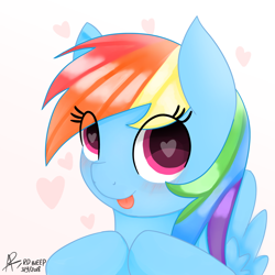 Size: 1280x1280 | Tagged: safe, artist:rivin177, rainbow dash, pegasus, pony, g4, :p, blushing, bust, cute, dashabetes, eye clipping through hair, female, heart, heart eyes, hooves together, mare, portrait, simple background, solo, tongue out, white background, wingding eyes