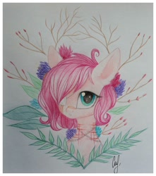 Size: 1080x1223 | Tagged: safe, artist:_quantumness_, oc, oc only, earth pony, pony, bandage, bust, earth pony oc, hair over one eye, signature, solo, traditional art