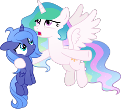 Size: 6205x5614 | Tagged: safe, artist:inaactive, princess celestia, princess luna, alicorn, pony, g4, female, filly, mare, messy mane, missing accessory, royal sisters, s1 luna, show accurate, simple background, sisters, transparent background, vector, woona