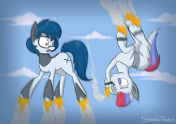 Size: 3508x2480 | Tagged: dead source, safe, artist:kozachokzrotom, oc, oc:merlin, oc:proton, original species, pony, rocket pony, high res, motion blur, ponified, rocket, roskosmos, spacex, this will not end well