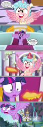 Size: 1136x3323 | Tagged: safe, artist:silverbuller, cozy glow, twilight sparkle, alicorn, pony, g4, my little pony: friendship is magic, the ending of the end, alicornified, cozycorn, evil, food, funny, pure concentrated unfiltered evil of the utmost potency, pure unfiltered evil, quesadilla, race swap, speech bubble, they're just so cheesy, twilight sparkle (alicorn)