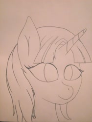 Size: 4160x3120 | Tagged: safe, artist:dandereshy, raspberry cream, pony, unicorn, g4, bust, cute, female, filly, lineart, pencil drawing, requested art, smiling, traditional art
