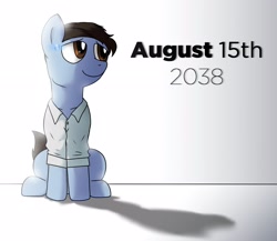 Size: 2300x2000 | Tagged: safe, artist:wolftendragon, android, earth pony, pony, robot, robot pony, connor, crossover, detroit: become human, high res, male, rk800, sitting, smiling, solo, video game