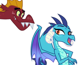 Size: 944x786 | Tagged: safe, artist:andoanimalia, edit, vector edit, garble, princess ember, dragon, dragon quest, g4, triple threat, .svg available, cute, dragoness, dragonlord, emberbetes, female, gardorable, grin, horns, male, ship:emble, shipping, simple background, smiling, straight, transparent background, vector