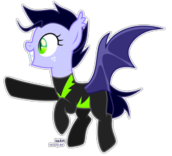 Size: 2232x2020 | Tagged: safe, artist:bakachu, oc, oc only, oc:emerald fang, bat pony, pony, bat pony oc, bat wings, clothes, fangs, female, flying, freckles, grin, high res, mare, raised hoof, scar, simple background, smiling, solo, the washouts, transparent background, uniform, washouts uniform, wings