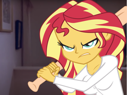 Size: 4124x3097 | Tagged: safe, sunset shimmer, equestria girls, g4, angry, base used, baseball bat, female, grand theft auto, gta san andreas, scary movie, solo, this will end in pain and/or death, you picked the wrong house fool!