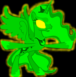 Size: 5700x5780 | Tagged: safe, artist:90sigma, artist:mellow91, edit, princess luna, oc, oc:the supreme being, pony, g4, absurd resolution, bipedal, black background, glowing eyes, gritted teeth, possessed, simple background, solo, standing, yellow eyes