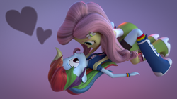 Size: 1920x1080 | Tagged: safe, artist:anonymous, fluttershy, rainbow dash, equestria girls, g4, 3d, blender, female, heart, lesbian, ship:flutterdash, shipping