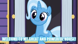 Size: 806x454 | Tagged: safe, edit, edited screencap, screencap, trixie, pony, unicorn, g4, to where and back again, cute, diatrixes, female, great and powerful, imgflip, solo, text, trixie's wagon