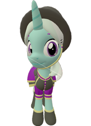 Size: 521x720 | Tagged: safe, alternate version, artist:topsangtheman, cornetta, pony, unicorn, g4, 3d, clothes, female, hat, looking at you, simple background, solo, source filmmaker, transparent background, uniform