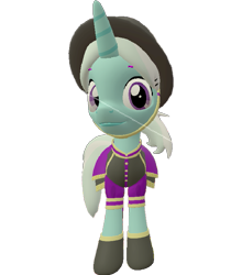 Size: 635x720 | Tagged: safe, alternate version, artist:topsangtheman, cornetta, pony, unicorn, g4, 3d, clothes, female, hat, looking at you, simple background, solo, source filmmaker, transparent background, uniform