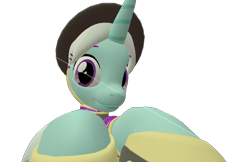 Size: 1113x720 | Tagged: safe, alternate version, artist:topsangtheman, cornetta, pony, unicorn, g4, 3d, clothes, female, hat, looking at you, simple background, solo, source filmmaker, transparent background, uniform