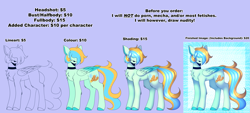 Size: 3960x1790 | Tagged: safe, artist:tuzz-arts, oc, oc:cool ginger, pegasus, pony, advertisement, colored hooves, colored wings, commission, commission info, multicolored hair, multicolored wings, wings