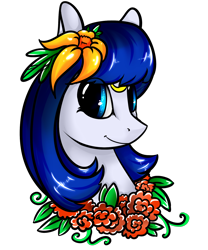 Size: 1500x1800 | Tagged: safe, artist:intfighter, oc, oc only, earth pony, pony, bust, earth pony oc, floral necklace, flower, flower in hair, simple background, smiling, solo, transparent background