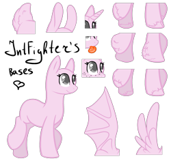 Size: 2253x2156 | Tagged: safe, artist:intfighter, oc, oc only, pony, bald, base, bat wings, ear fluff, eyelashes, high res, hoof fluff, horn, raised hoof, simple background, smiling, tongue out, transparent background, unshorn fetlocks, wings