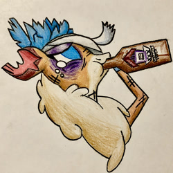 Size: 1080x1080 | Tagged: safe, artist:calebk64, velvet (tfh), deer, them's fightin' herds, alcohol, black eye, bruised, colored pencil drawing, community related, crying, female, simple background, solo, traditional art, whiskey, white background