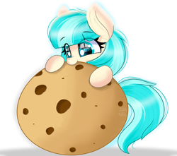 Size: 4630x4092 | Tagged: safe, artist:janelearts, coco pommel, earth pony, pony, g4, chocolate chip cookie, cookie, cute, eating, food, micro, nom, simple background, solo, white background