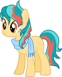 Size: 3610x4500 | Tagged: safe, artist:shootingstarsentry, oc, oc only, oc:golden flash, earth pony, pony, clothes, female, magical lesbian spawn, mare, offspring, parent:aunt holiday, parent:auntie lofty, scarf, simple background, solo, transparent background