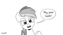 Size: 1200x675 | Tagged: safe, artist:pony-berserker, part of a set, rainbow dash, pegasus, pony, pony-berserker's twitter sketches, g4, female, halftone, looking at you, monochrome, solo, speech bubble, talking to viewer