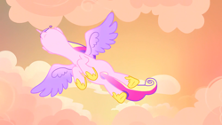 Size: 1920x1080 | Tagged: safe, screencap, princess cadance, alicorn, pony, g4, three's a crowd, colored wings, female, flying, gradient wings, hoof shoes, mare, multicolored wings, solo, spread wings, wings