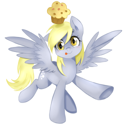 Size: 2820x2840 | Tagged: safe, artist:jbond, artist:nekoshiei, color edit, edit, derpy hooves, pegasus, pony, g4, :p, colored, coloring, cute, derpabetes, female, food, high res, looking at you, mare, muffin, one ear down, painting, simple background, solo, tongue out, white background