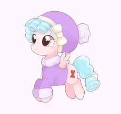 Size: 2048x1926 | Tagged: dead source, safe, artist:ginmaruxx, cozy glow, pegasus, pony, g4, blushing, clothes, cozybetes, cute, female, filly, flying, freckles, hat, simple background, smiling, solo, white background, winter hat, winter outfit