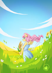 Size: 955x1351 | Tagged: safe, artist:mysticalpha, fluttershy, anthro, g4, clothes, dress, female, flower, solo