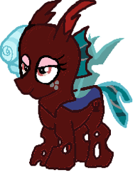 Size: 202x256 | Tagged: safe, artist:qjosh, cozy glow, changeling, g4, changelingified, red changeling, solo, species swap, transformation, transformation sequence