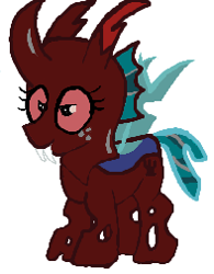 Size: 197x252 | Tagged: safe, artist:qjosh, cozy glow, changeling, g4, changelingified, red changeling, simple background, solo, species swap, transformation, transformation sequence, white background