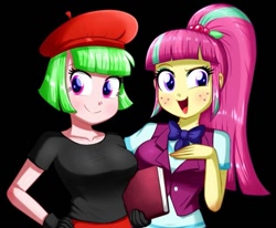 Size: 1005x828 | Tagged: safe, artist:the-butch-x, edit, drama letter, sour sweet, watermelody, equestria girls, g4, background human, beret, clothes, crystal prep academy uniform, cute, female, hat, school uniform, shipping, sourbetes, sourmelody