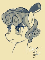 Size: 1521x2048 | Tagged: safe, artist:btbunny, cozy glow, pegasus, pony, g4, bust, female, filly, foal, freckles, monochrome, simple background, solo, white background
