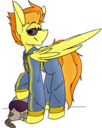 Size: 1060x1328 | Tagged: safe, artist:kirbirb, spitfire, pegasus, pony, g4, clothes, female, helmet, pilot, solo, sunglasses, uniform, wonderbolts uniform