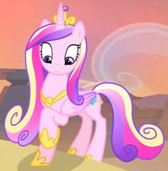 Size: 1102x1125 | Tagged: safe, screencap, princess cadance, alicorn, pony, g4, three's a crowd, concave belly, cropped, crown, female, hoof shoes, jewelry, mare, peytral, princess shoes, raised hoof, regalia, slender, solo, thin, tiara