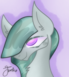 Size: 800x900 | Tagged: safe, artist:php163, marble pie, earth pony, pony, g4, big eyes, chest fluff, digital art, ear fluff, female, mare, purple background, signature, simple background, smiling, solo