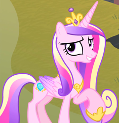 Size: 1756x1821 | Tagged: safe, screencap, princess cadance, alicorn, pony, g4, season 4, three's a crowd, concave belly, cropped, crown, female, folded wings, hoof shoes, jewelry, mare, peytral, princess shoes, raised hoof, regalia, slender, solo, thin, tiara, wings