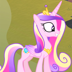 Size: 1812x1833 | Tagged: safe, screencap, princess cadance, alicorn, pony, g4, season 4, three's a crowd, cropped, crown, female, folded wings, grin, jewelry, mare, regalia, smiling, solo, tiara, wings