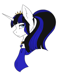 Size: 2500x3100 | Tagged: artist needed, safe, oc, oc only, oc:coldlight bluestar, pony, unicorn, clothes, collar, female, high res, jewelry, mare, ponytail, sad, scarf, serious, simple background, solo, tiara, transparent background