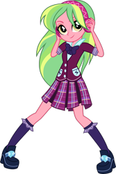 Size: 3001x4500 | Tagged: safe, artist:xebck, edit, editor:slayerbvc, vector edit, lemon zest, equestria girls, g4, my little pony equestria girls: friendship games, bowtie, clothes, crystal prep academy, crystal prep shadowbolts, female, headphones, high res, looking at you, no makeup edit, pleated skirt, school uniform, simple background, skirt, solo, transparent background, vector